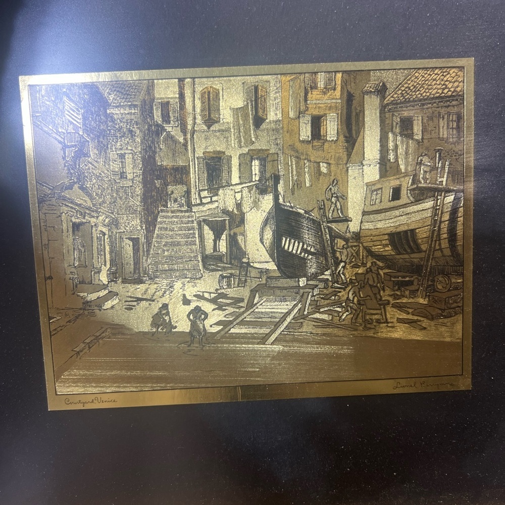 Set of 4 Vintage Framed Gold Foil Etching Art Prints by Lionel Barrymore 15x16.5 - Picture 7 of 8